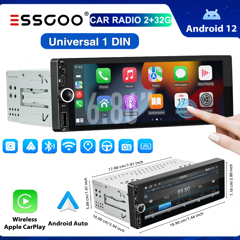 Android touchscreen stereo with Apple CarPlay and Android Auto
